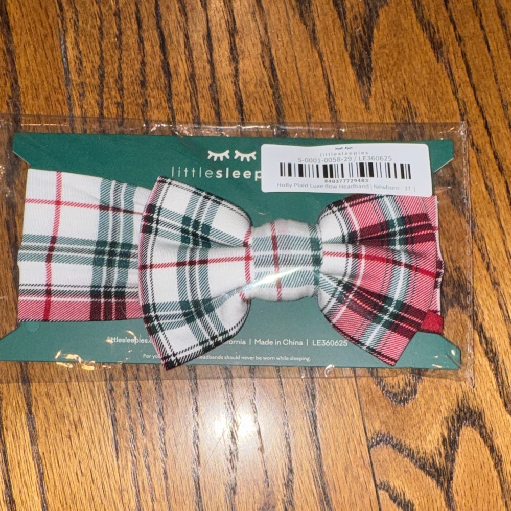 Little Sleepies Festive Holly Plaid Luxe Bow Headband - Red, Green, White